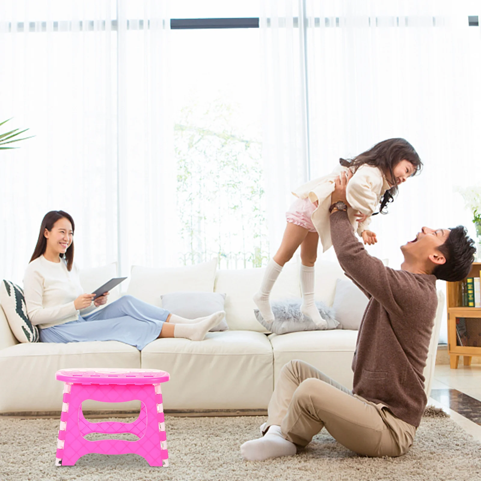 Portable Folding Stool With Handle Step Stool For Kids Plastic Children Furniture Fishing Lightweight Chair