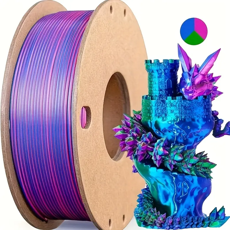 Three Color PLA Silk Filament 250g per Roll Net Weight, Suitable for FDM 3D Printers, 1.75mm Silk PLA 3D Printing Material. image 1