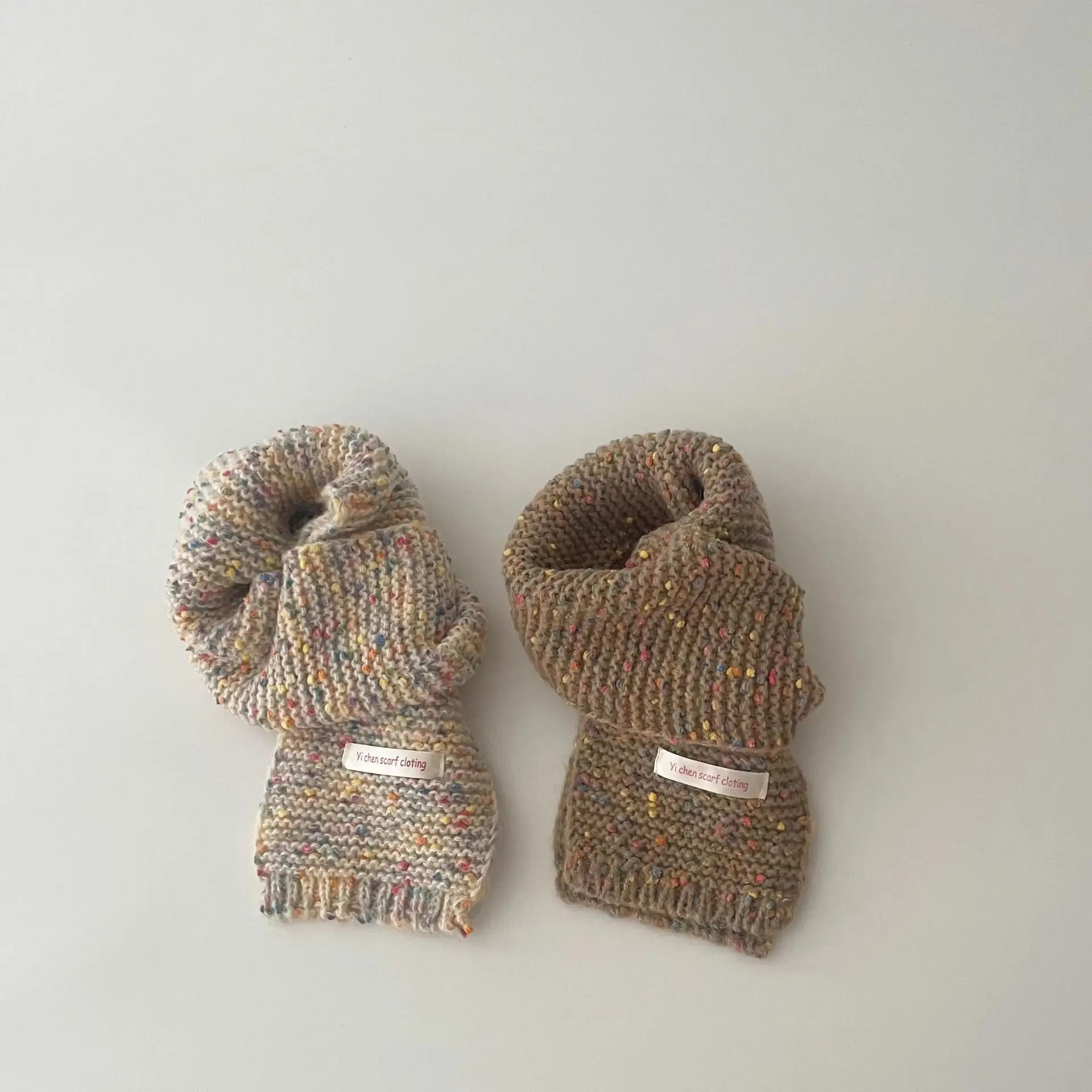 Children's Scarf Rainbow Dot Autumn Winter Knitted Scarf Solid Color Warm Windproof Baby Girls Boys Wool