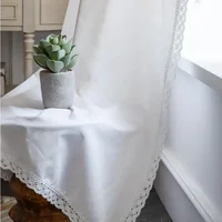 Cotton Linen Boho Solid  Window Curtain with Lace Blackout Valance for The Luxury Living Room Curtains for Living Room 1