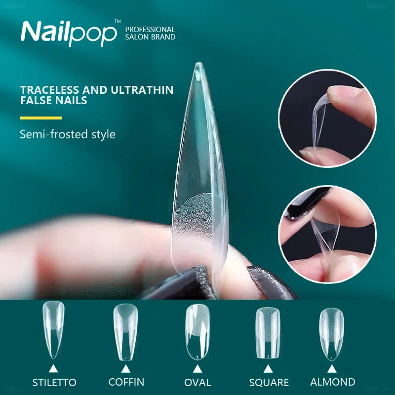 fake nails false nails nail tips false nail tips Nailpop Nail Capsule Full Cover Fake Nail Art Tips Coffin Semi-Frosted Press on Nails Short False Tip Accessories Tool 120pcs