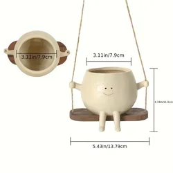 Resin Hanging Planter with Smiling Face Design and Swing Base for Indoor and Outdoor Decor (Smiling face)