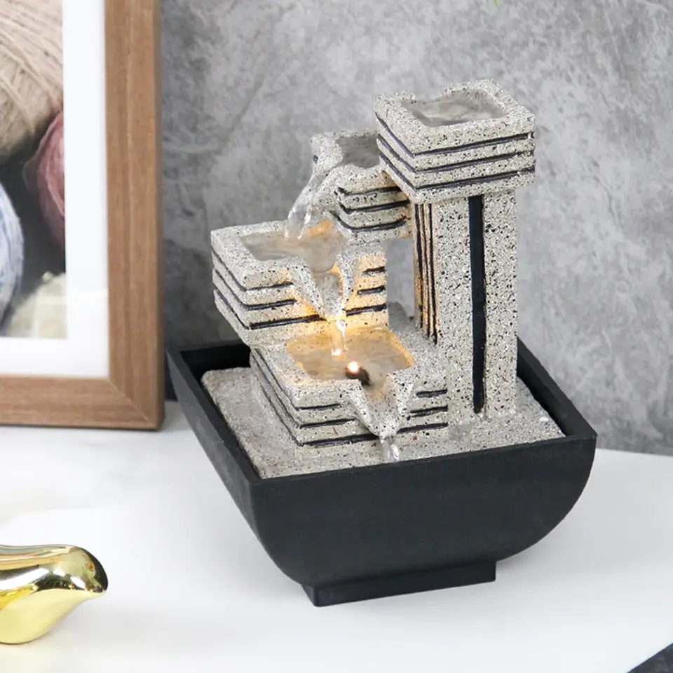 Kantoorfontein Tafelfontein Indoor Waterval Fontein voor Home Decor met LED-verlichting en Kleine Glazen Aquarium Waterfontein Decor