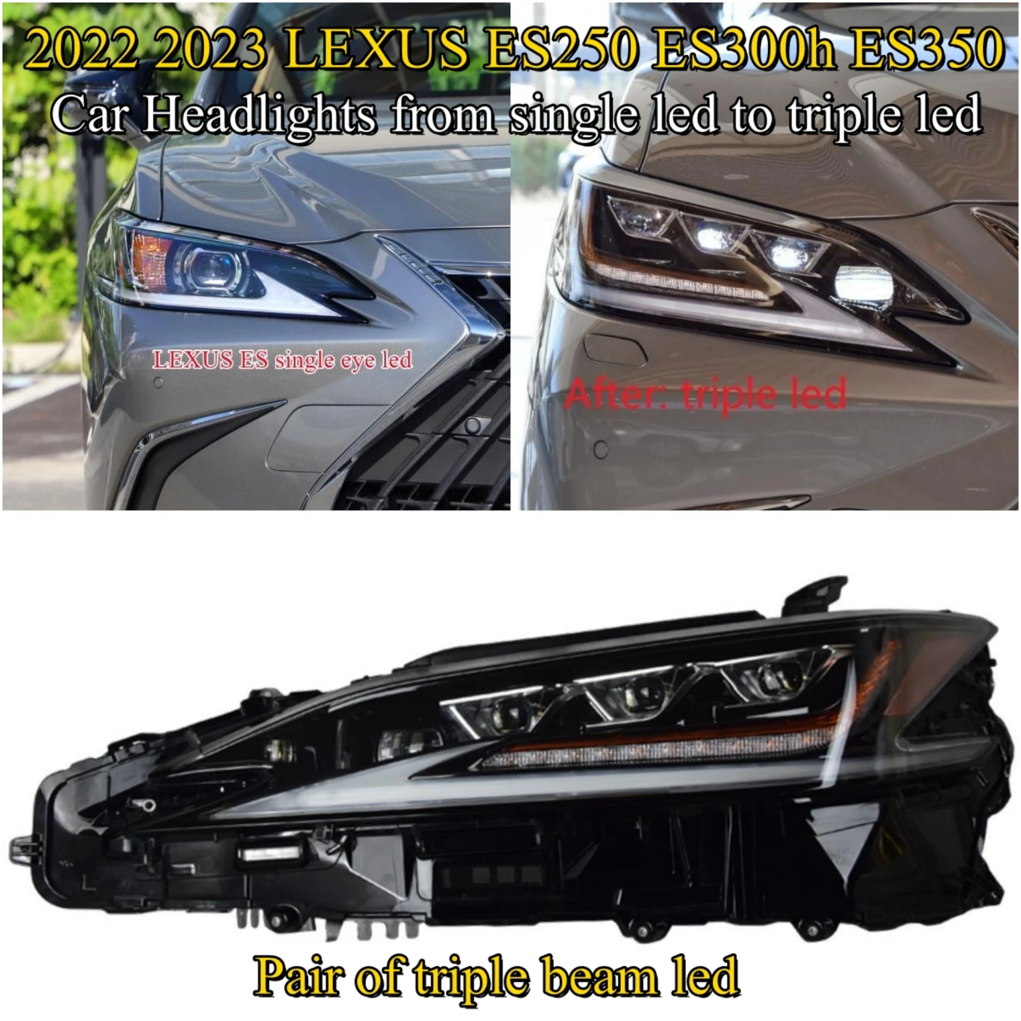 

Pair Triple LED Headlights for Lexus ES250 ES300h ES350 2022 2023 Headlamp LH RH