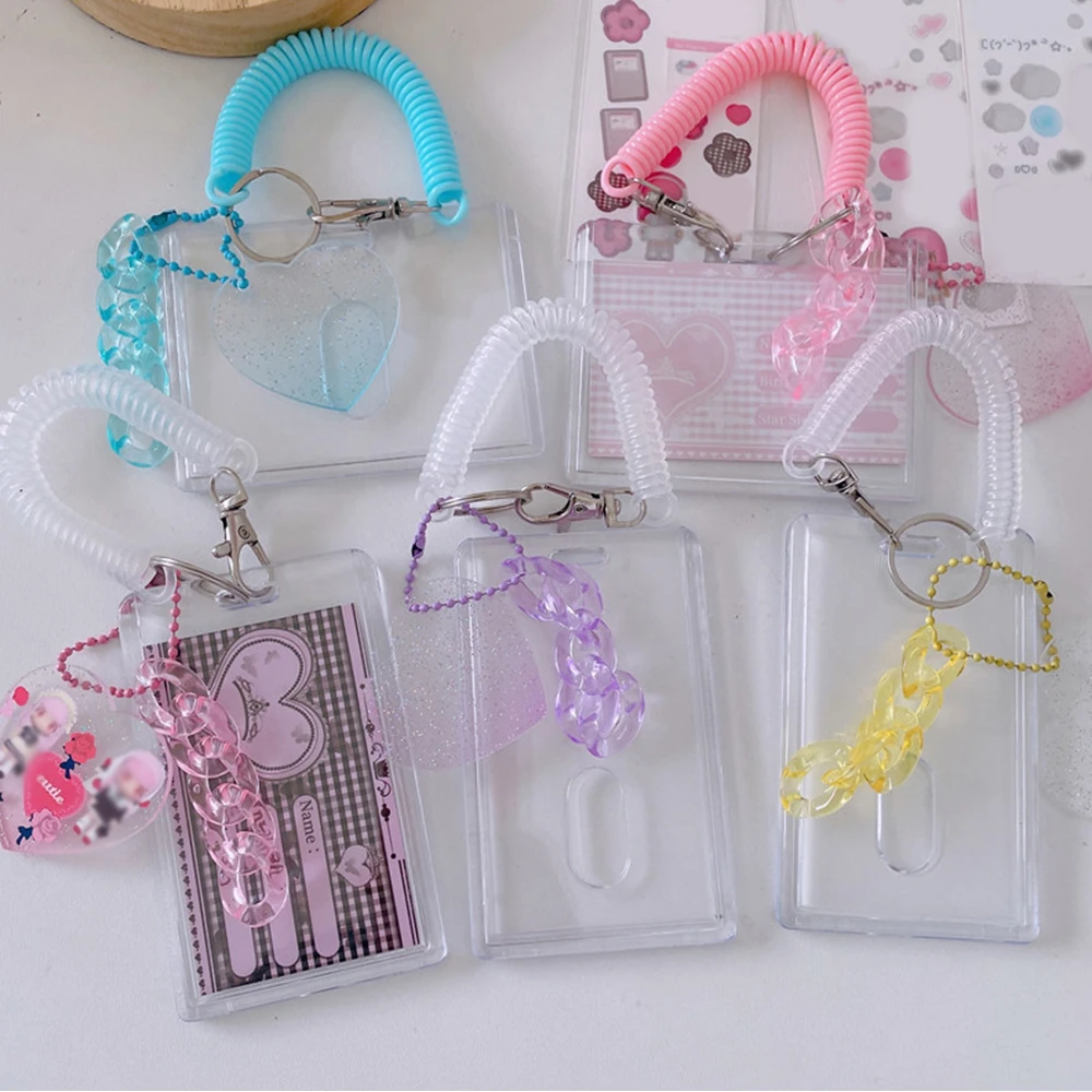 

Защитный чехол с сердечками для карт, прозрачный держатель для карт с фото, Обложка для банковских карт, слайдер с подвеской