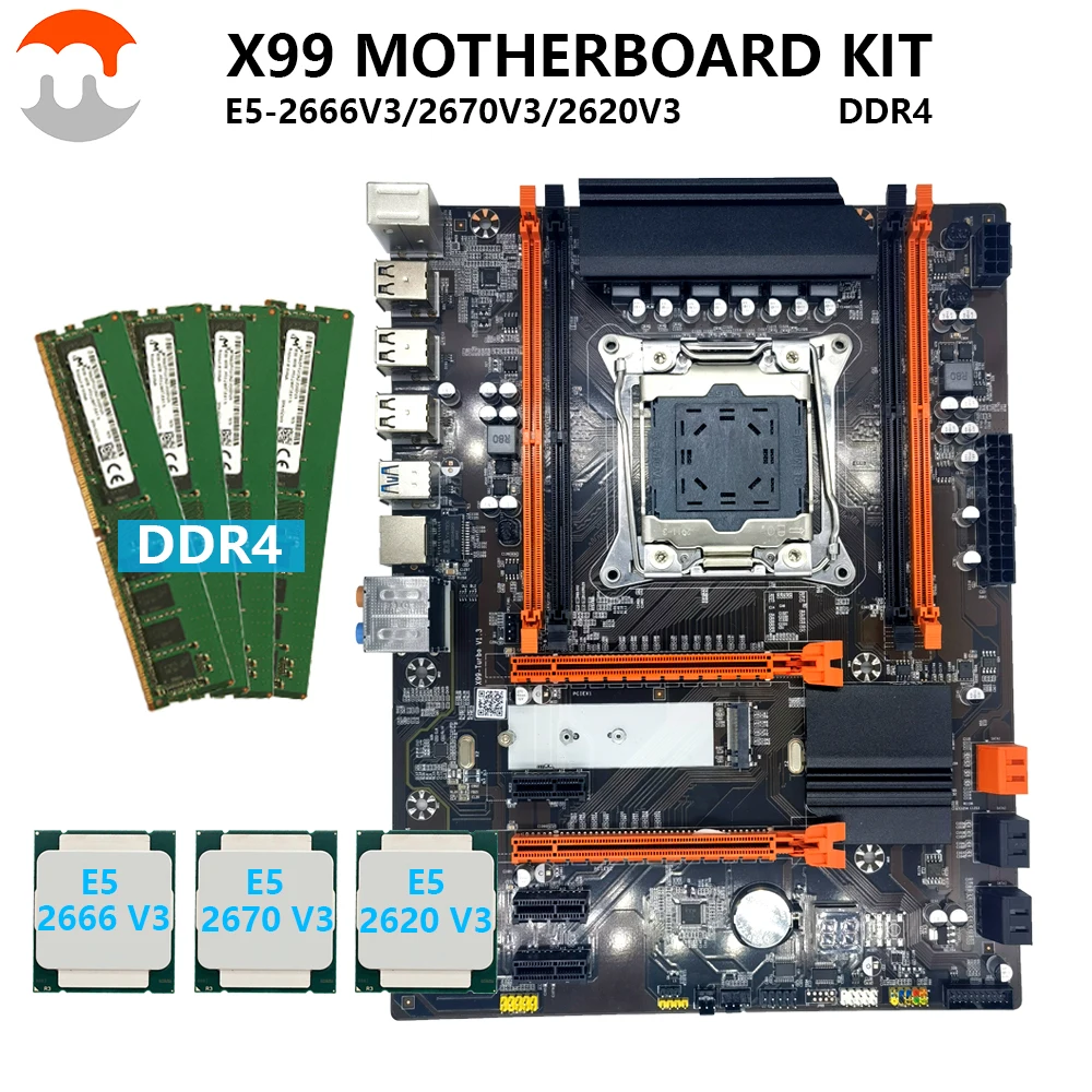 

MJ X99 Motherboard Kit With Xeon E5 2666 V3/2670 V3/2620 V3 CPU Processor Set LGA 2011-3 16G(2*8) DDR4 ECC RAM Desktop PC Set