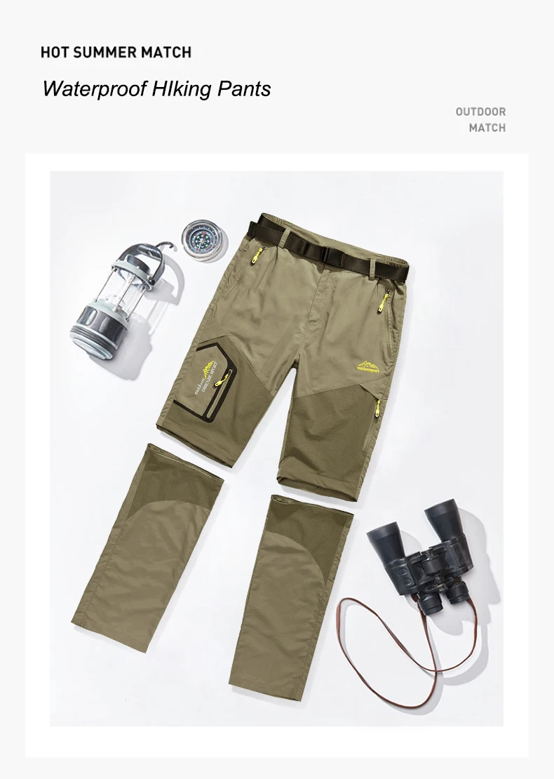 Men's Convertible Hiking Pants with Cargo Pockets and Detachable Legs