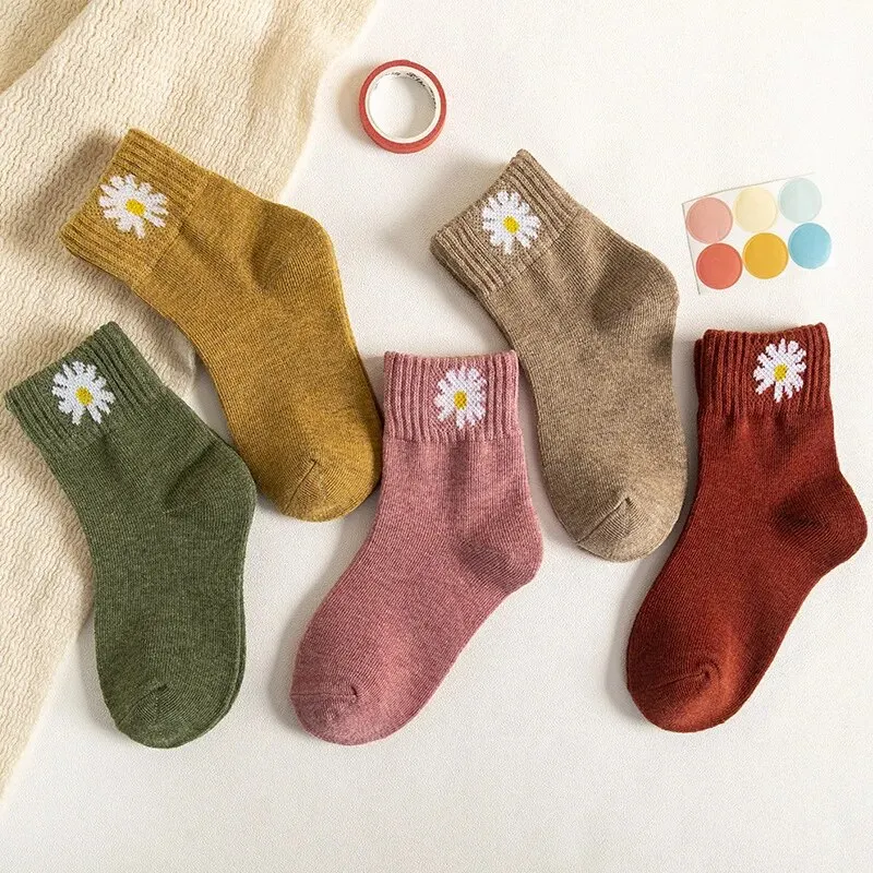 5Pairs/Lot Cartoon Stripe Kids Socks Casual Baby Girls Boys Cotton Spring Autumn Toddler Knitted Children Socks For 1-8Years 4