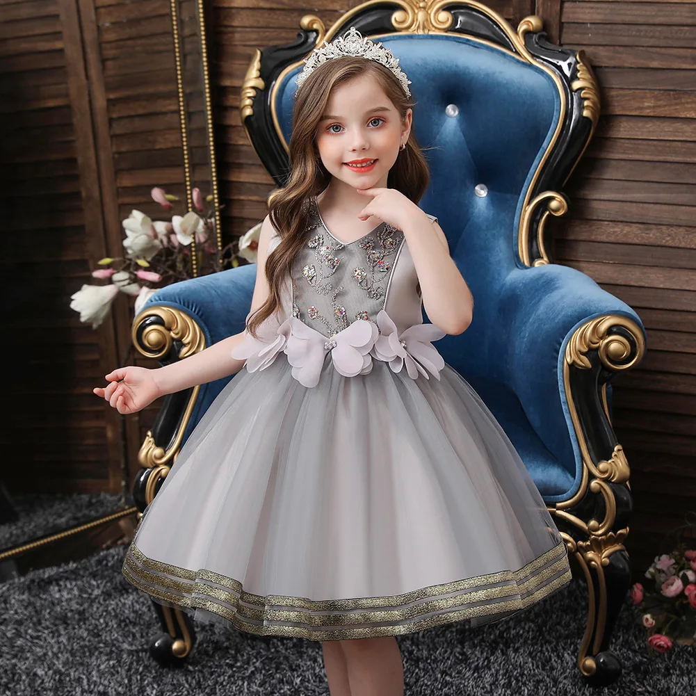 

5 Colors Princess Flower Girls Dress Tulle Party Ball Gown Wedding Tutu Birthday Kids Bridesmaid Dress For Girl Children Clothes