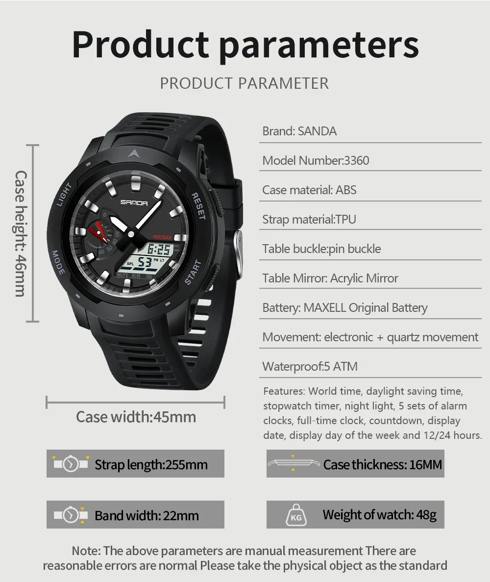 SANDA 3360 Fashion Luxury Men's Electronic Quartz Watch