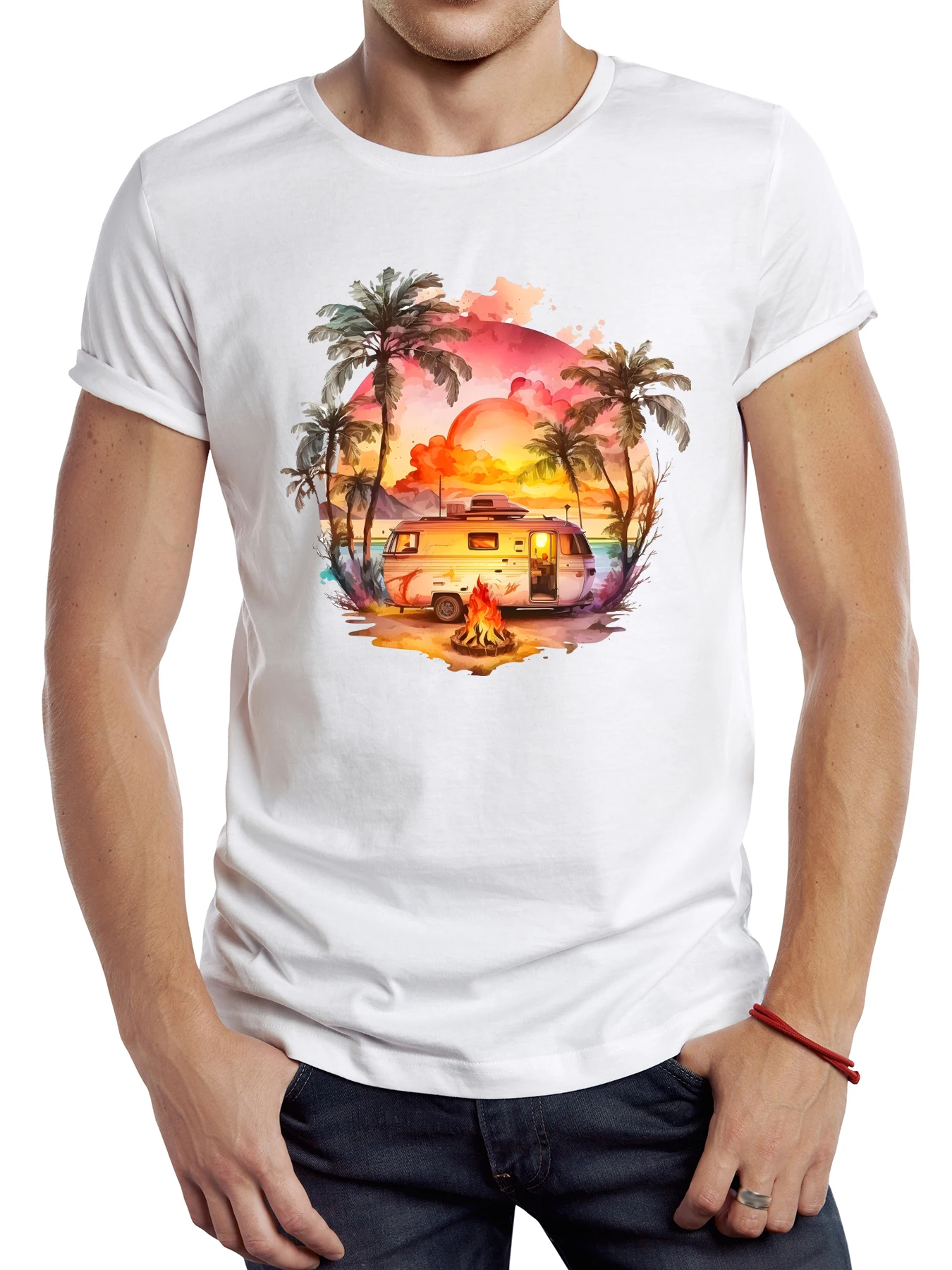 Teehub Vintage Camping Bus Männer T-Shirt Grafik Retro Strand Camping Sport Stoff lässig gehen Abenteuer Tops Hipster T-Shirt