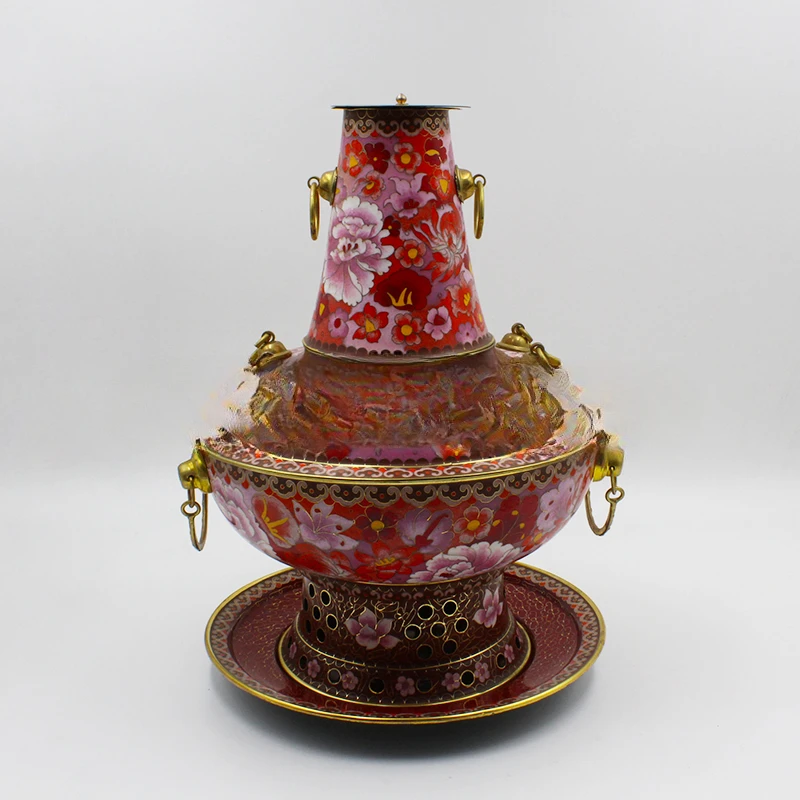 Rame Puro Cloisonne Carbone Di Legna Rame Pentola Calda Per Uso Domestico Montone Bollito Istantaneo Pentola Calda Yuanyang Pentola Calda Bordo Cloiso