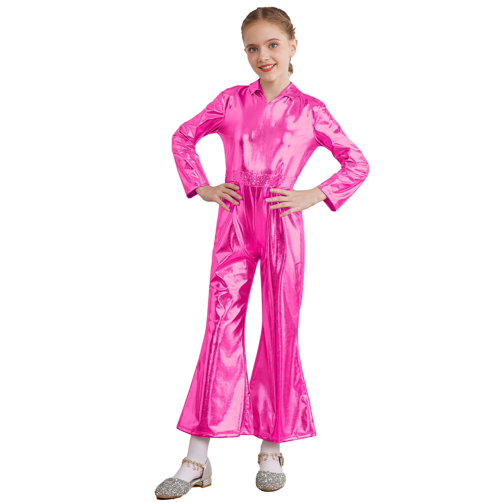 New Kids Boys Girls Disco Dance Jumpsuit Retro Metallic