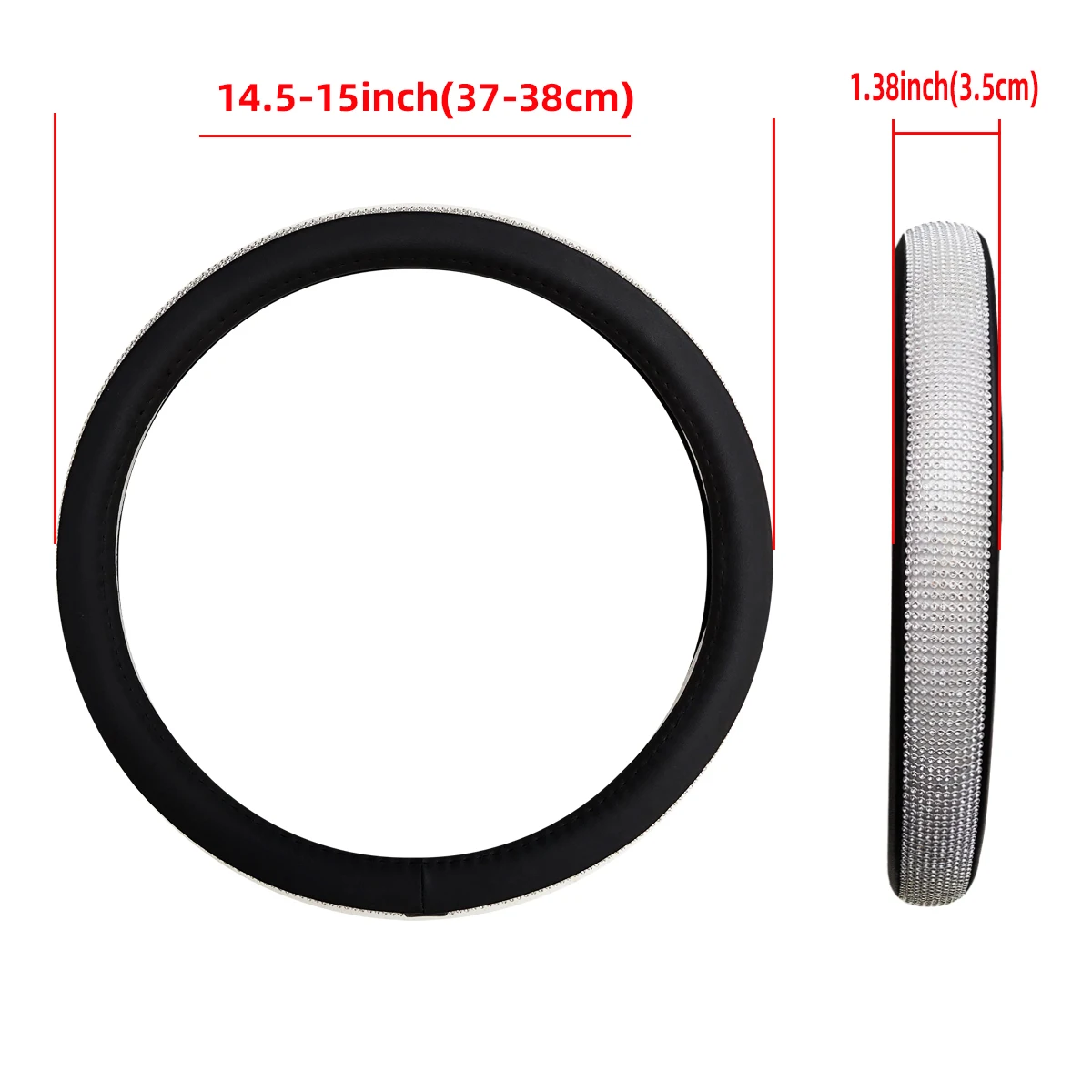 Steering Wheel Cover 1 diamond-encrusted flash BlingblingPU leather loop fits 14.5-15 "automotive supplies steering wheel cover