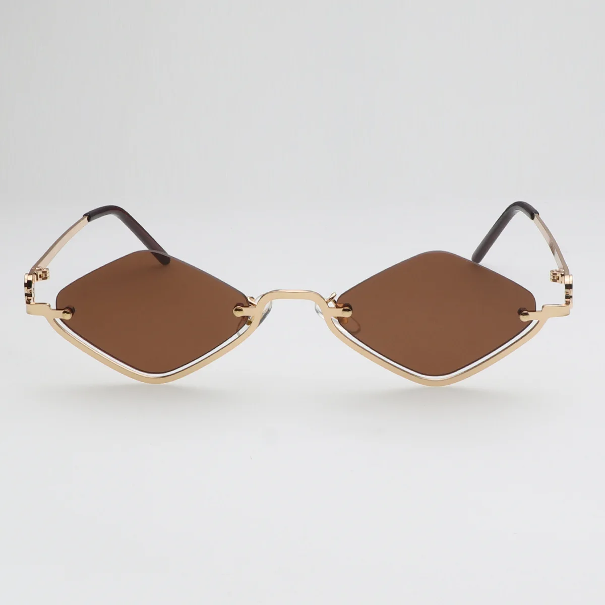 Mode Vintage kleine polygonale Sonnenbrille Frauen neue Marke Metall Halb rahmen elegante Sonnenbrille Damen y2k sexy Cat Eye Shades – Detail 8