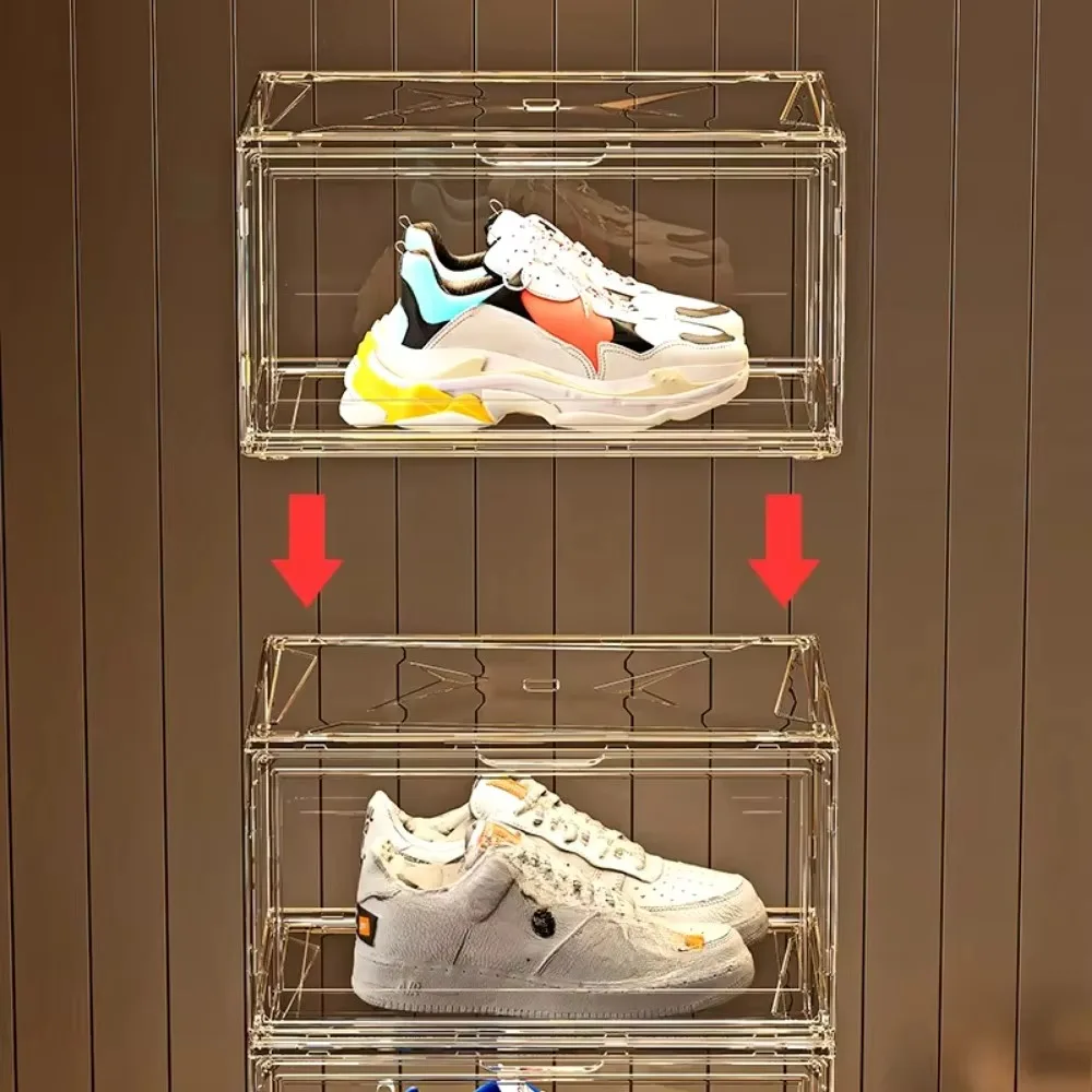 Transparent Shoe Box Large Stackable Space-saving Dustproof Anti-oxidation Sneaker Organizer Cabinet of Side Opening