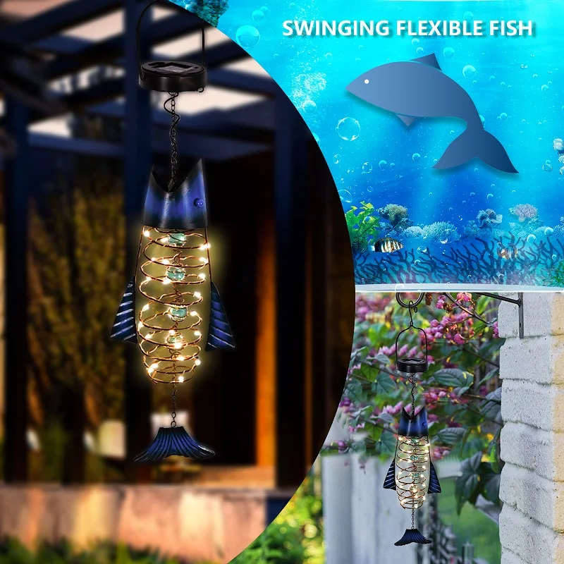 Garden Decoration Light for Outdoor Metal Solar Fish Hanging Decoration for Men and Women Holiday Gift