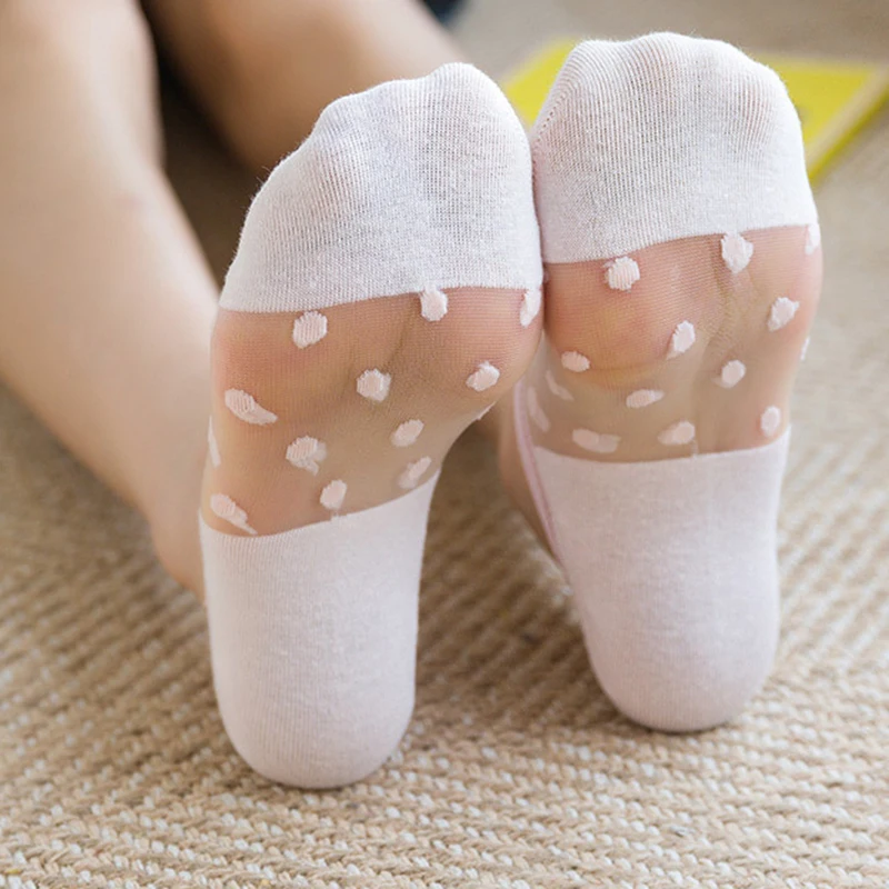 5/10 Paar Damen-Socken mit Polka-Dot-Muster, transparent, unsichtbar, schweißabsorbierend, atmungsaktiv, weich, bequem, lässig – Detail 6