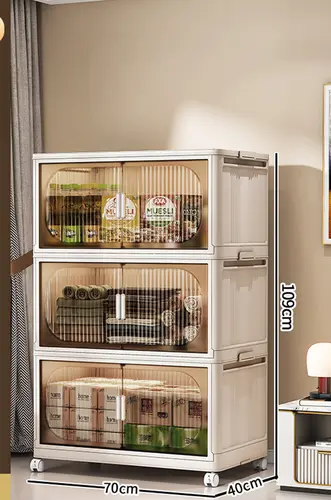 Large Capacity Organizer Cabinet Double Door Open Storage Box with Lid Wheels Stackable Foldable Snacks Sorting Wardrobe Bins - Image 16
