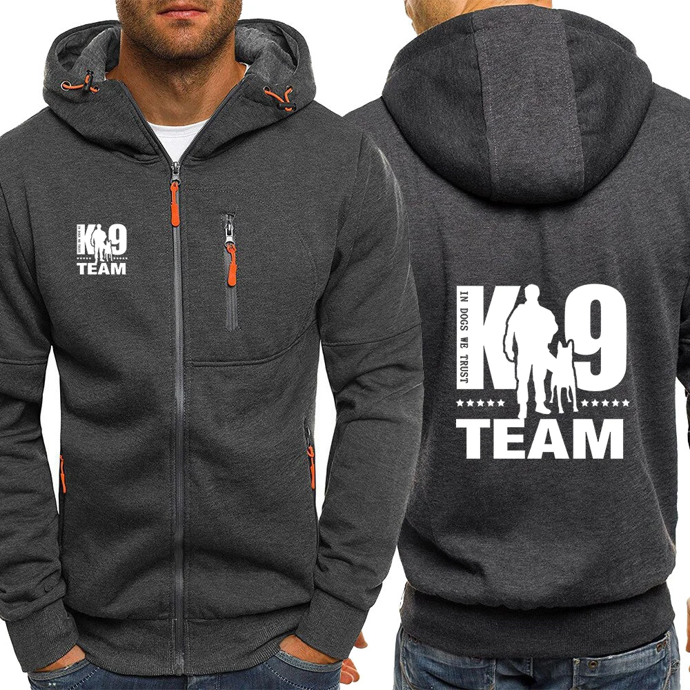 TRAINER K9 Team K9 Unit Malinois Men New Casual Spring Autumn Simple Three-color Zip Hooded Print Comfortable Long-Sleeved Coat
