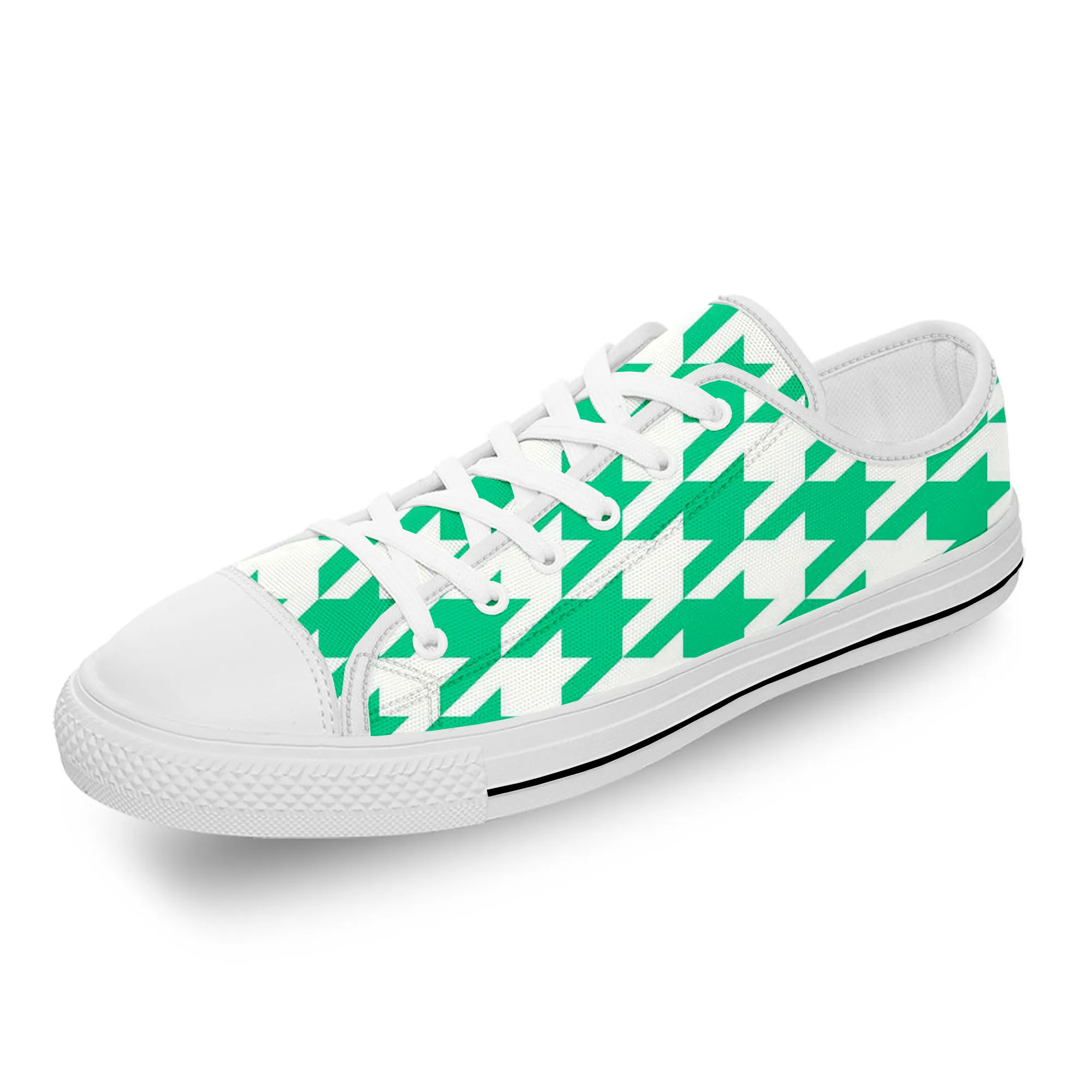 Houndstooth Pattern Aesthetic White Cloth Fashion 3D Print Low Top Canvas Shoes Men Women Lightweight Breathable Sneakers