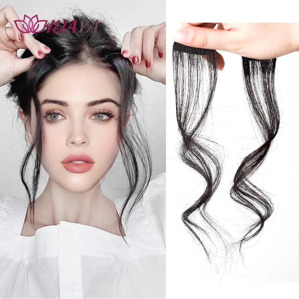 Hair Extensions HUAYA Synthetic Hair Bangs Clips Front Side Long Bangs Fake Fringe Clip In Accessories for Women hair bangs