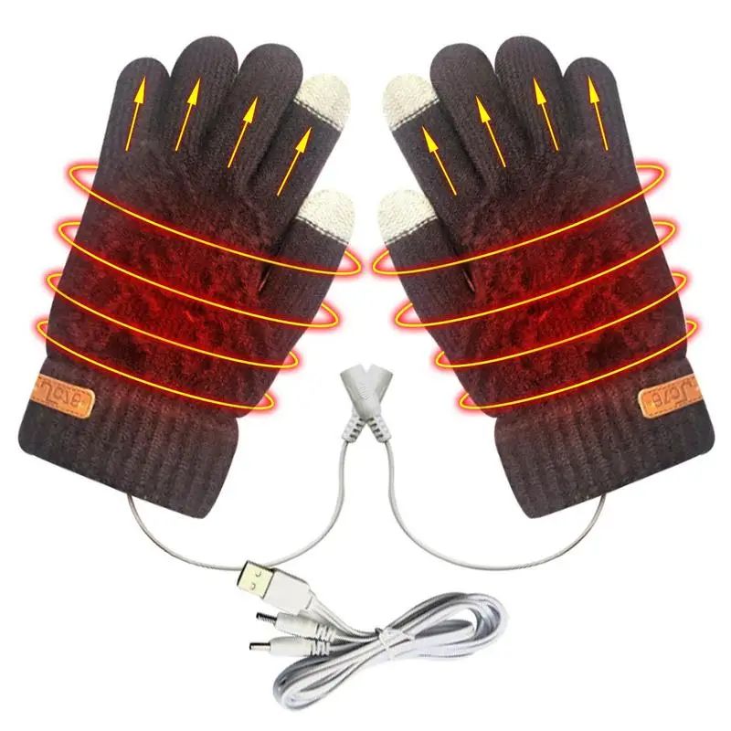 USB Electric Heated Gloves Winter Warm Knitted Mittens for Outdoor Sports Cycling Skiing Fishing