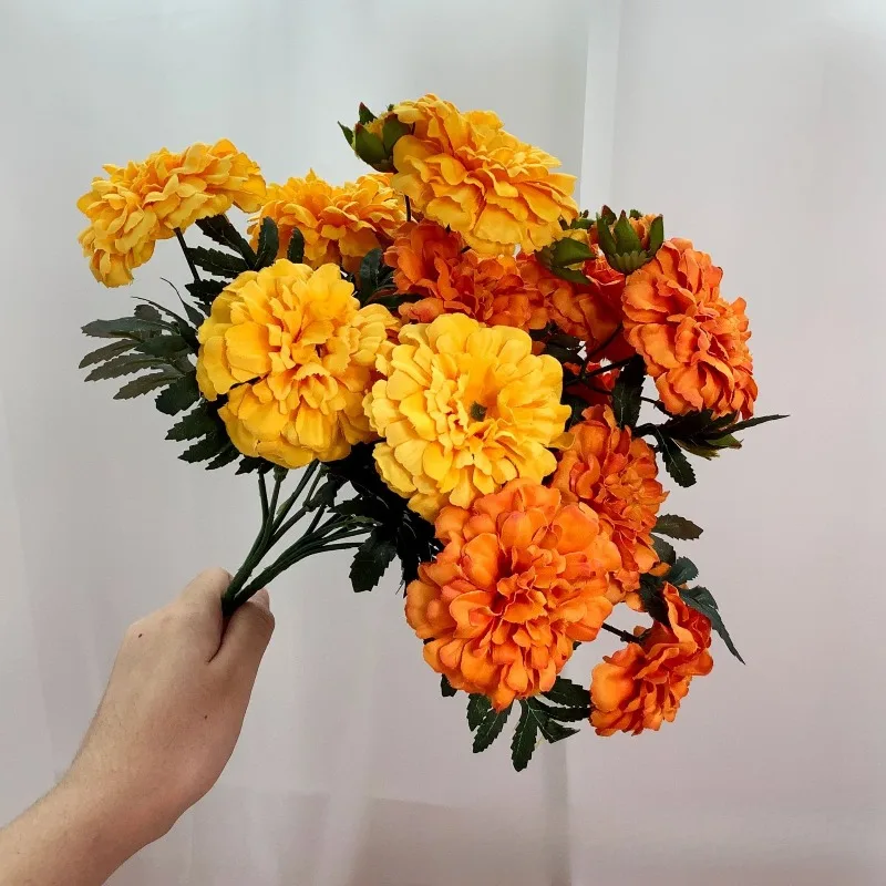 Vintage Künstliche Ringelblumen, Faux-Kalendula-Bouquet, Einfacher Retro-Stil für Wohnzimmer, Heimdekoration, Vasen-Mittelstück