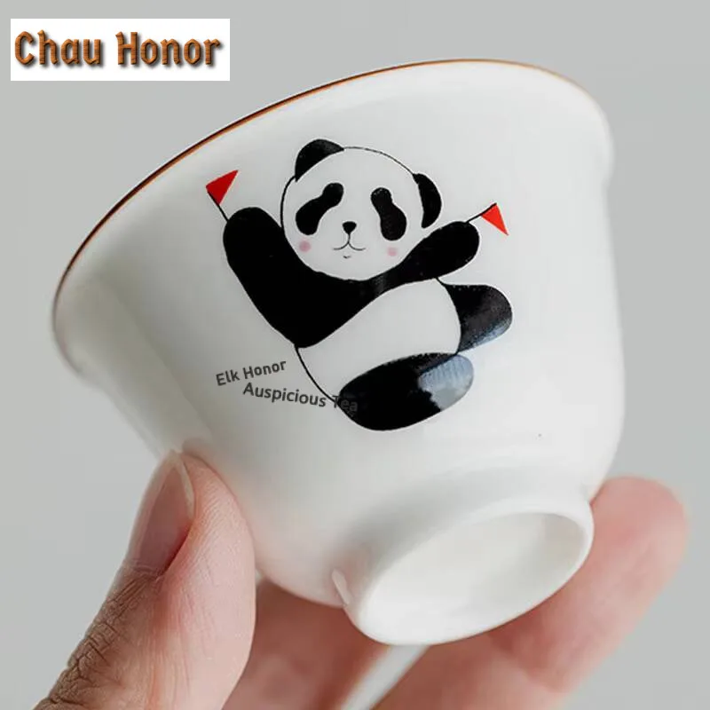2pc/set Chinese Panda Art Tea Cup White Porcelain Cute Ceramic Teacups Household Kung Fu Tea  Tea-tasting Single Master Cup 50ml