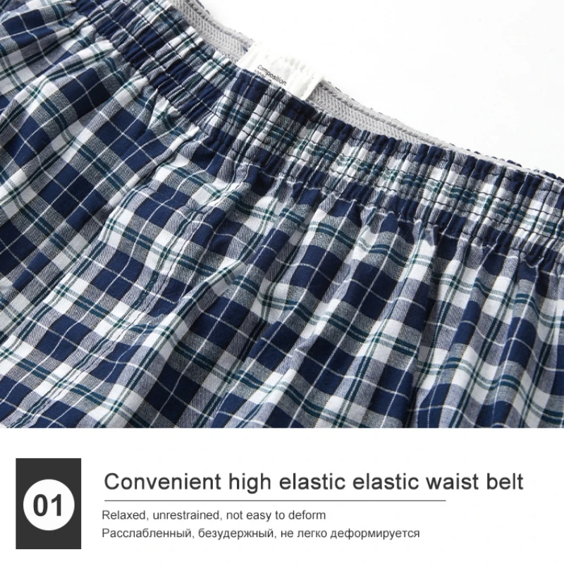 3PCS Male Plaid Underwear Loose Boxers Men Boxer Shorts Casual Sleep Underpants Homewear Briefs High Quality Panties Print Boxer