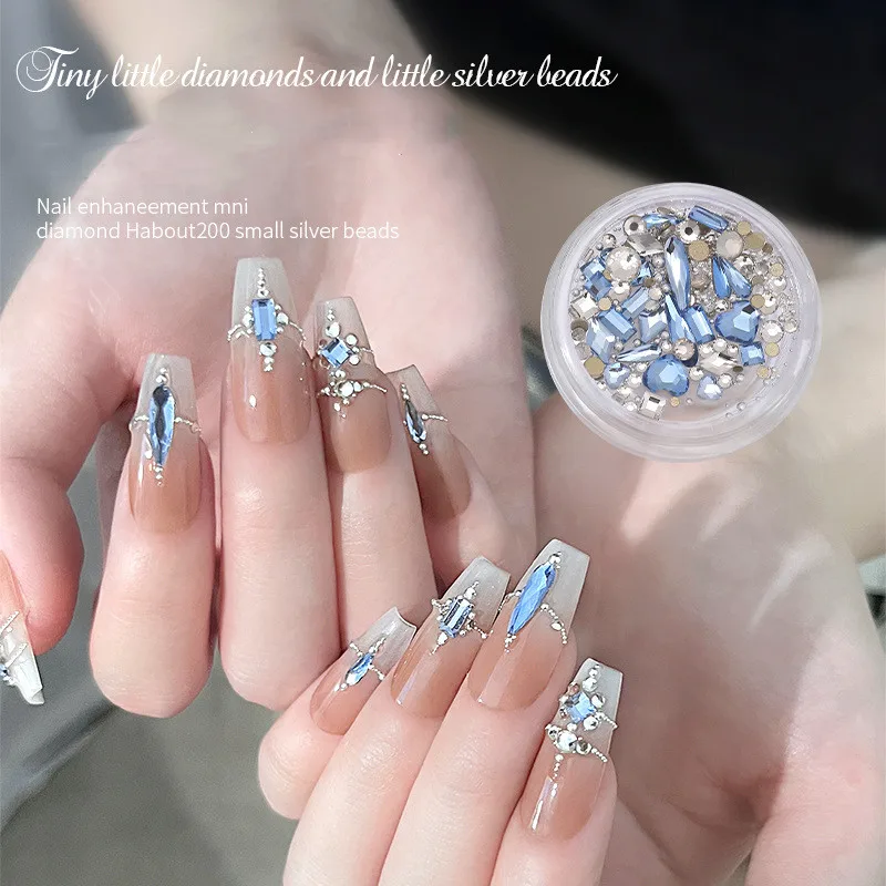 

10Box Nail Elegant Blue Rhinestone DIY Kit(Rhinestone+Small Silver Bead)Summe Design Tiny Little Diamond UV Polish 3DEnchantment