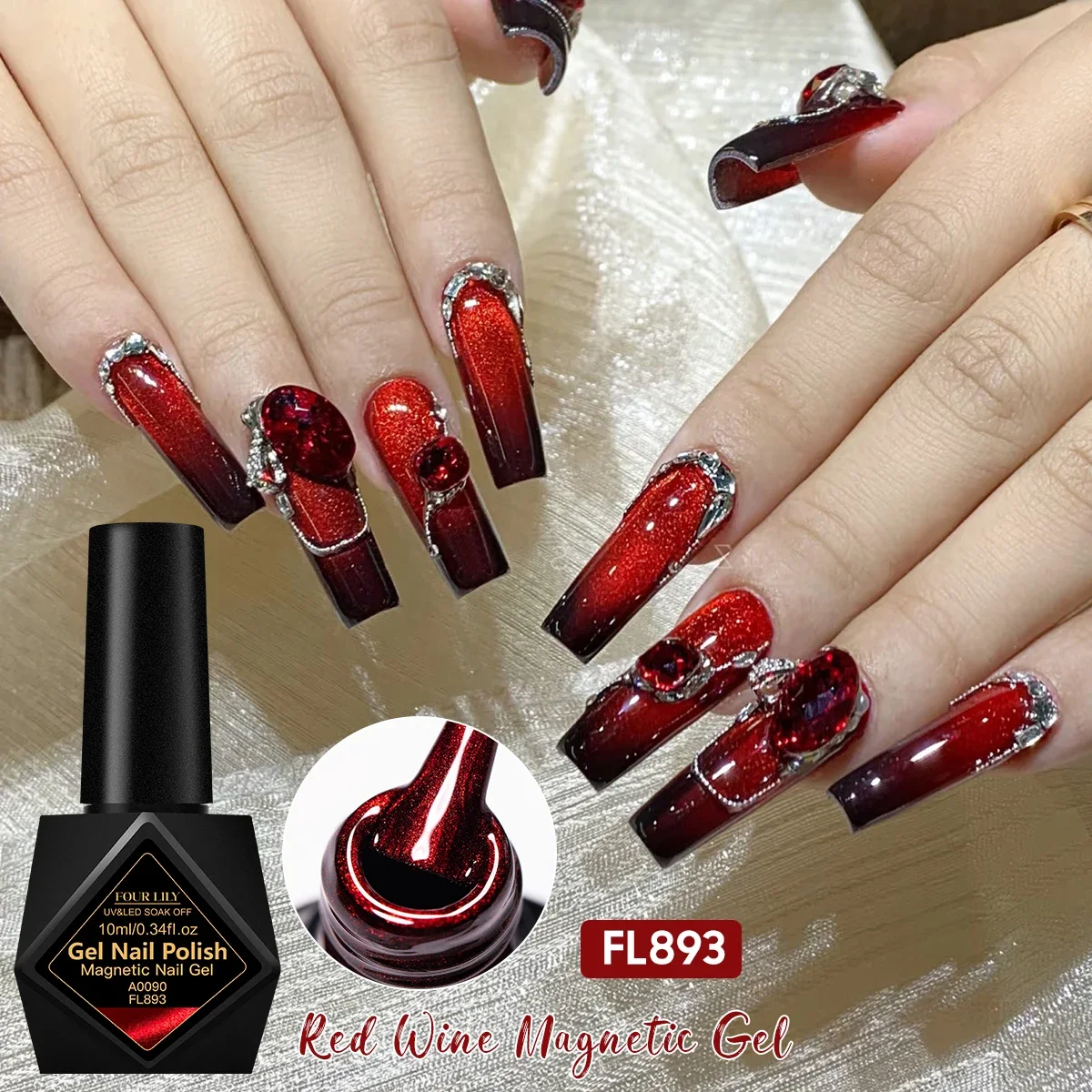FOUR LILY 10 ml dunkelrote Katze magnetischer Gel-Nagellack für Winternägel DIY Jelly Glass Silver-Light Varnis Semi-Permanent-Nägel – Detail 1