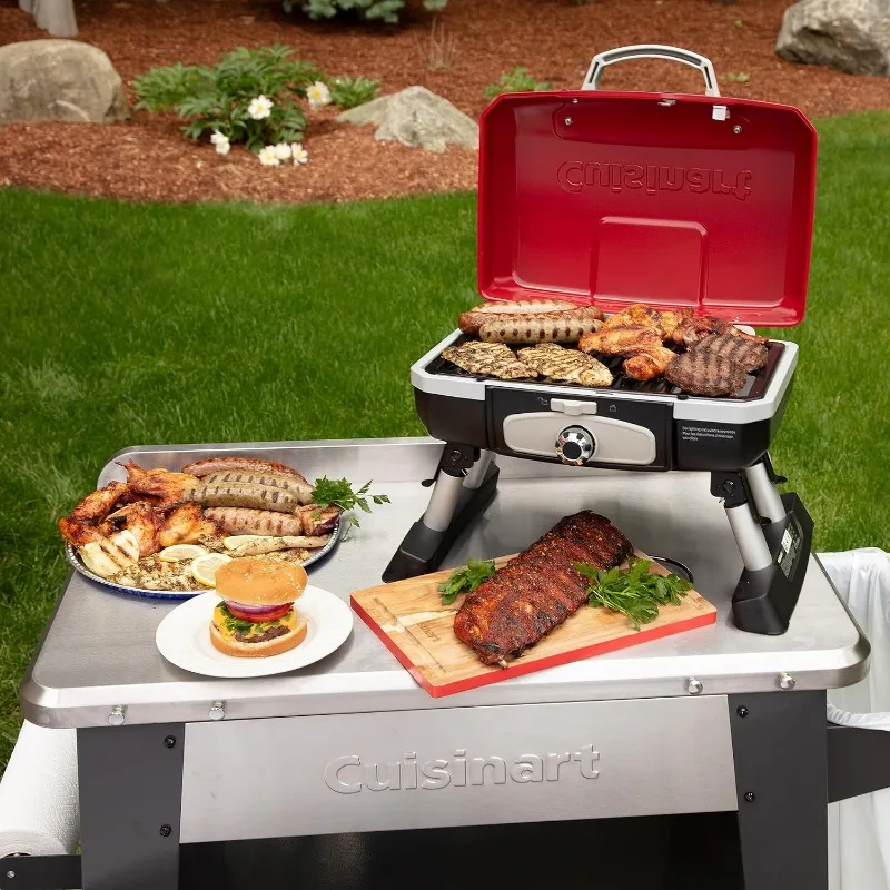 Cuisinart CGG-180T Petit Gourmet Portable Tabletop Propane Gas Grill, Red 17.6 x 18.6 x 11.8-Inch 3
