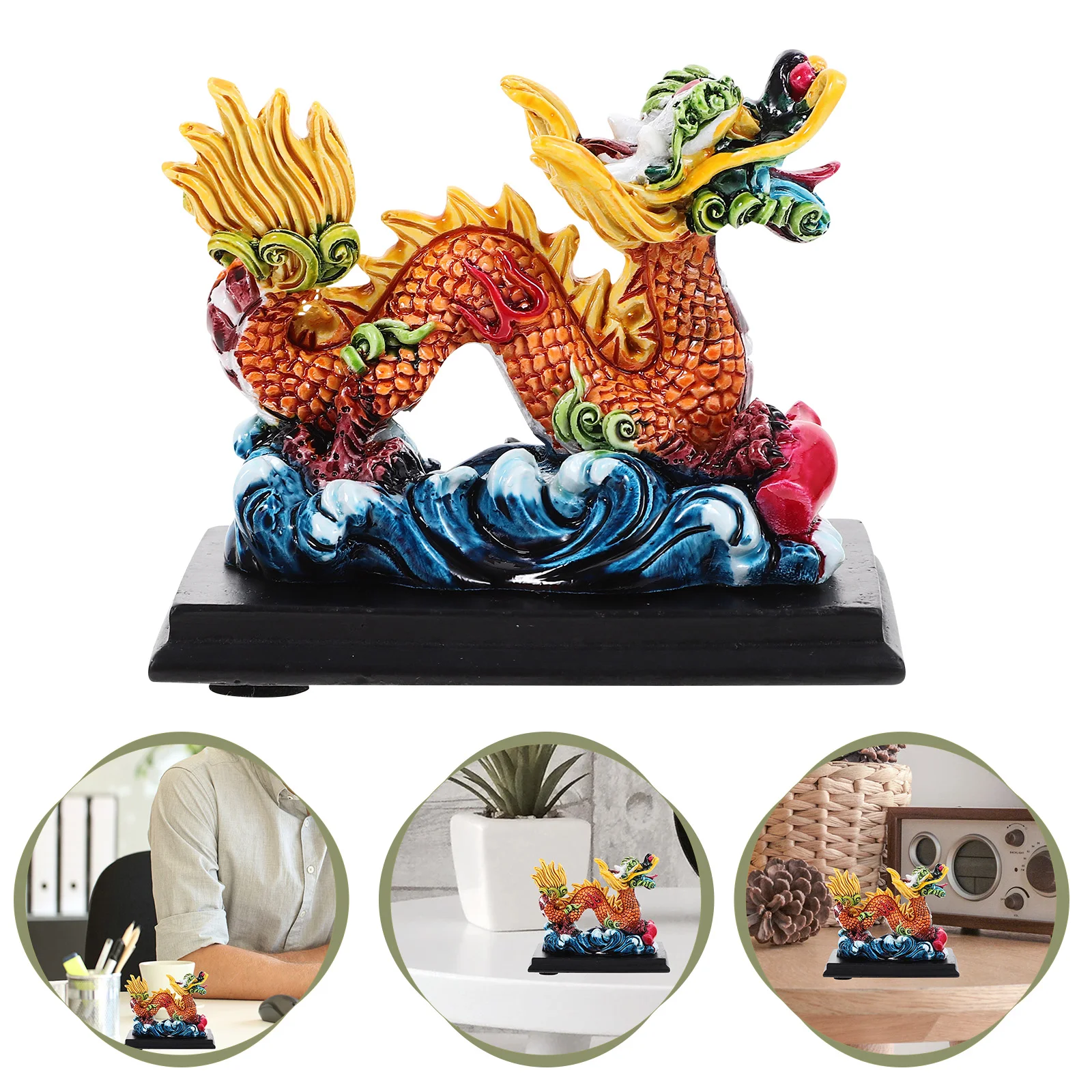 

Resin Chinese Zodiac Dragon Figurine Retro Feng Shui Wealth Dragon Statue Mini Car Dashboard Animal Sculpture