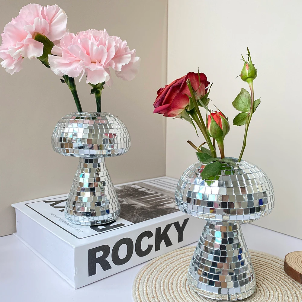 

Creative Mushrooms Glass Vase Disco Transparent Hydroponic Plant Pot Aromatherapy Bottle Flower Arranging Vase Table Decorations