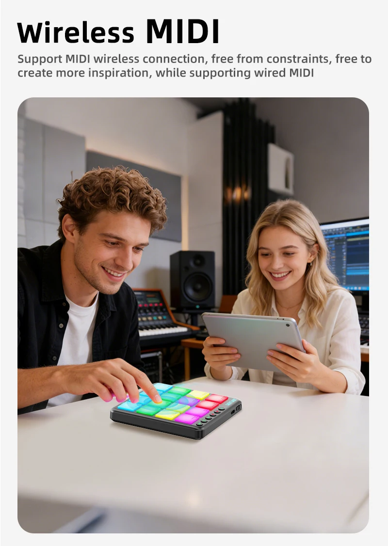 JAMJUM POCKET Beats Kabelloser MIDI-Pad-Controller - 16 RGB-Pads, Bluetooth, Tragbar mit Akku-Betrieb für Musikproduktion – Detail 2