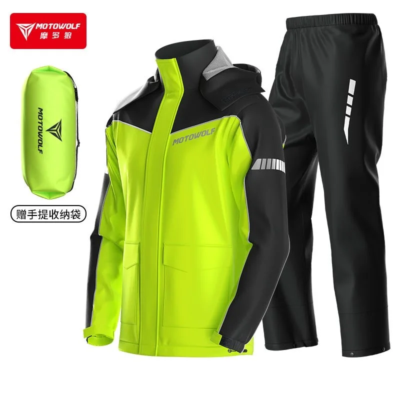 Motowolf Motorcycle Riding Raincoat Suit Waterproof Reflective Windproof Jacket Pants Split RainSuit Outdoor Motobike Rain Gear