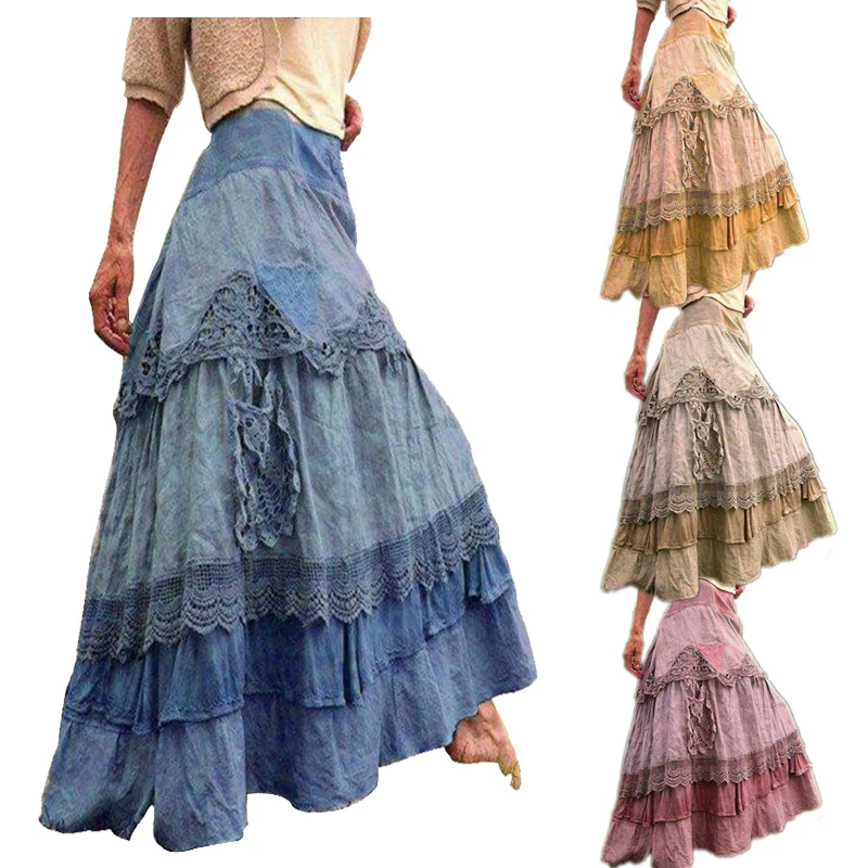 

Medieval Women's Dress Lace Stitching and Large Hem Cake Skirt Halloween Costumes Lolita Vintage Steampunk Renaissance Clothing