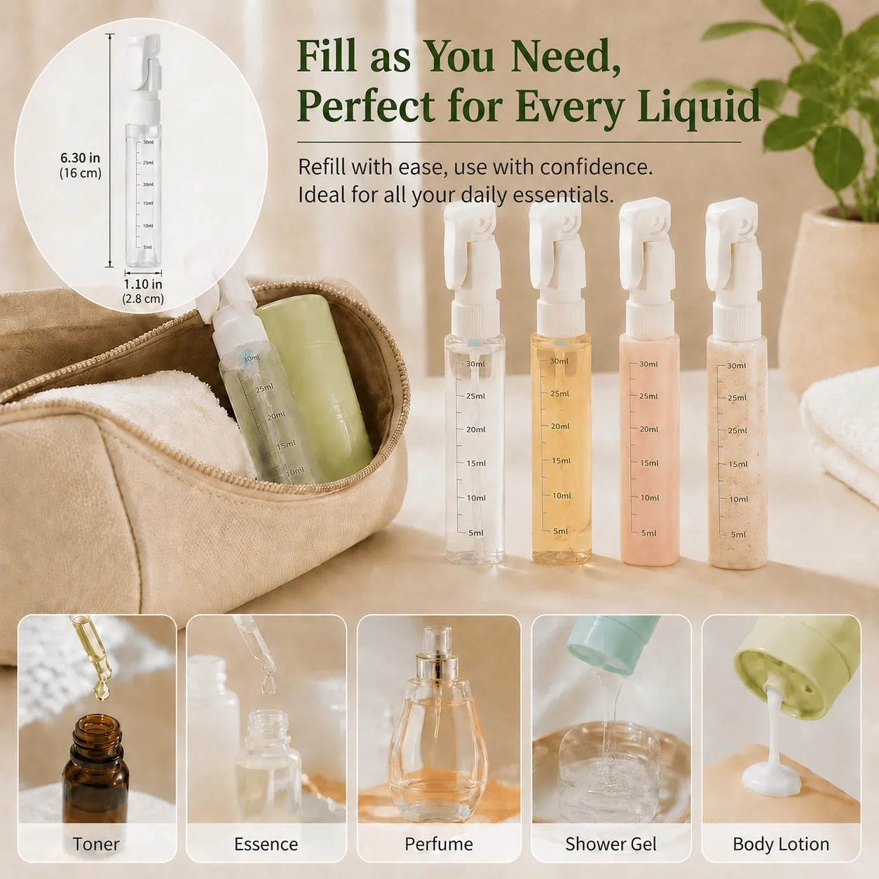Compact Multi-Liquid Travel Dispenser - TSA Approved, Leak-Proof, BPA Free