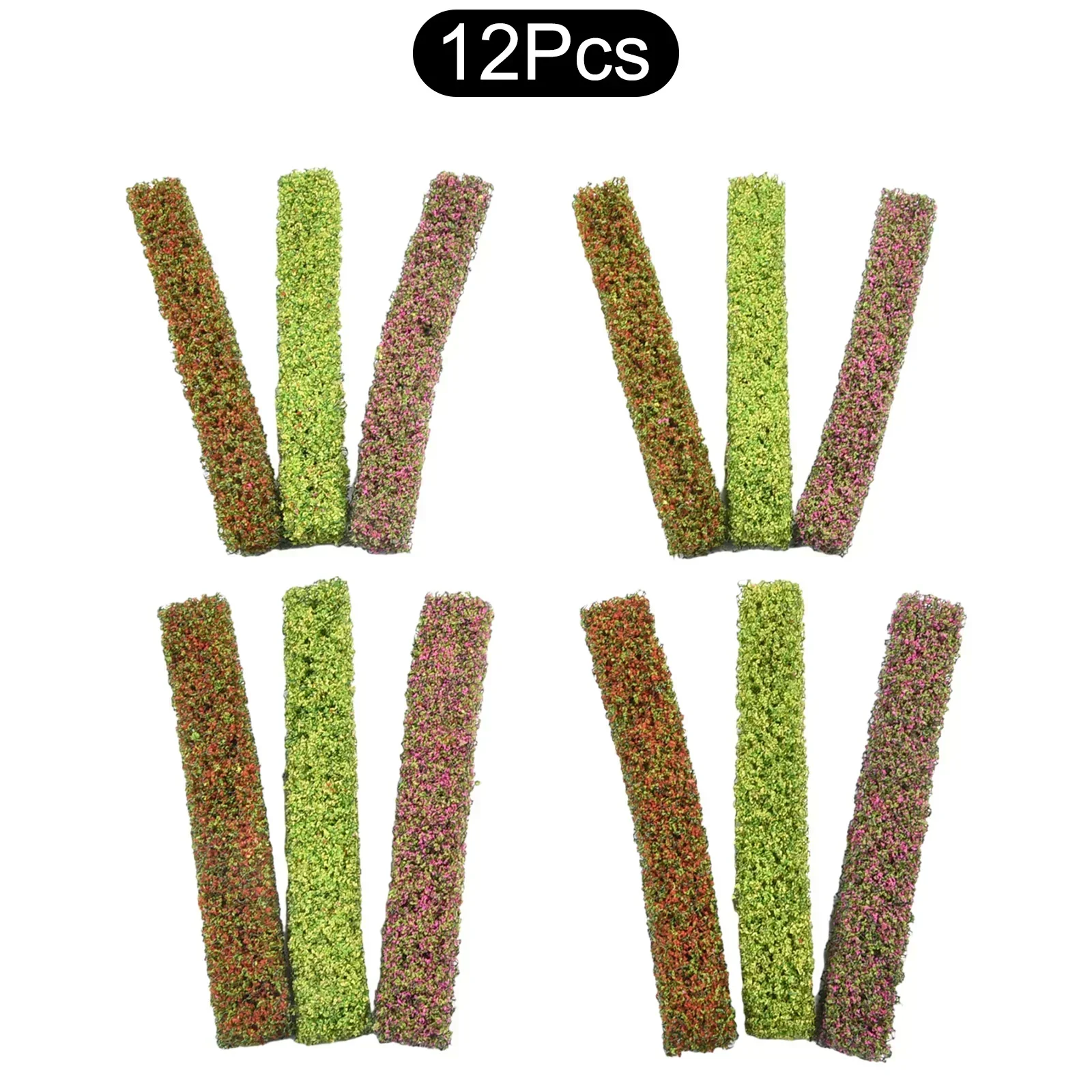12pcs Simulated Lawn Miniature Shrub Strips Static Shrub Vegetation Groups Bush Model Static Scenery Garden Yard Decoration