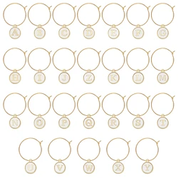 Elegant Wine Glass Charms Set - 26-Piece Collection with Letter Tags and Decorative Rings - 26Pcs A-Z (WHITE)