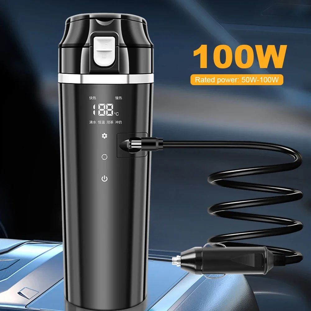 12V/24V 차량용 가열 스마트 머그컵 디지털 LCD 디스플레이 커피/우유 가열 주전자 스마트 온도 조절 보온컵 스테인리스 스틸