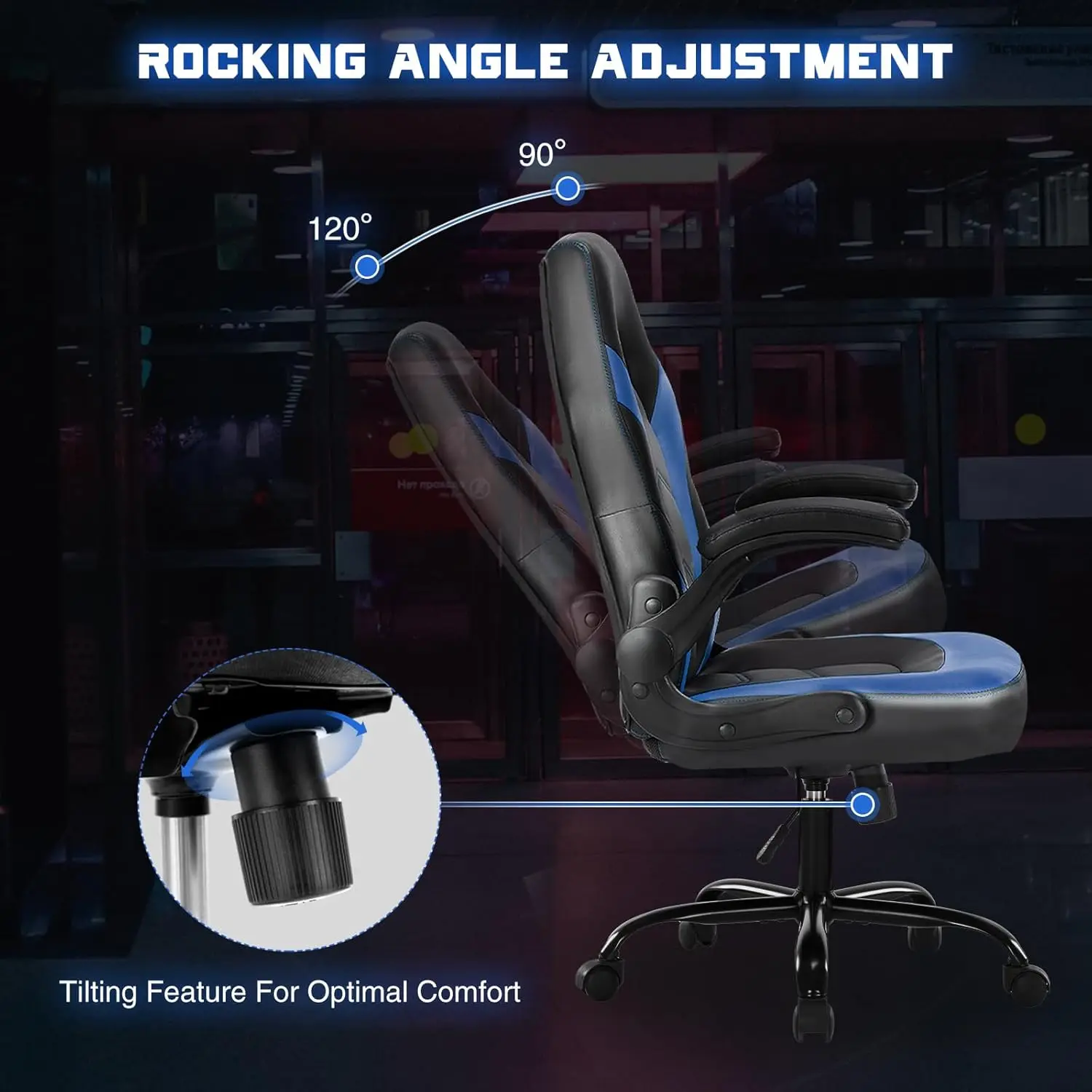 Ergonomic Computer Gaming Chair - Home Office Desk with PU Leather Lumbar Support, Height Adjustable Big and Tall Video Game 6