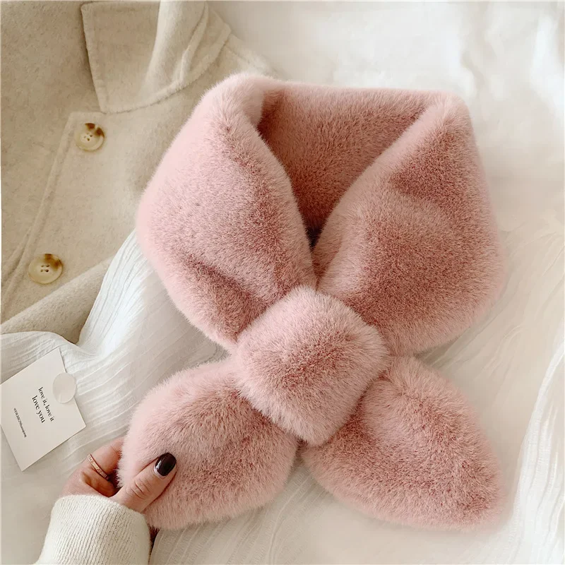 

2024 NEW Fake Rabbit Fur Collar Scarf Women Keep Warm Thickening Fur Sjaal Colorful Cross Winter Scarf Autumn Winter Fake Fur