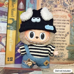 Striped Sweater and Overalls Outfit with Glasses and Hat - No doll (01 no shoes glasses)