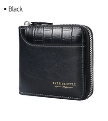 Premium Leather Men's Wallet - Luxury Zipper Card Holder with Coin Pocket and RFID Protection (Black)