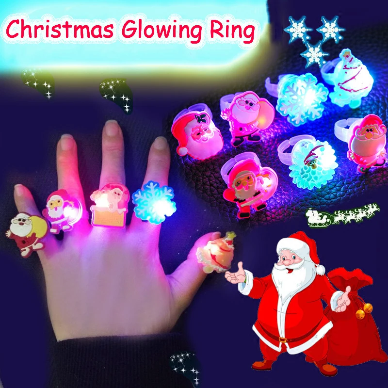 

12pcs LED Glow Finger Rings Christmas Party Light Up Favors Flash Open Ring Rave Laser Lamp Birthday Gifts Kids Adult Santa Toys