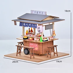 Handmade Miniature Sushi Shop Dollhouse Kit - DIY Wooden Diorama Toy House Scenery (StyleA)