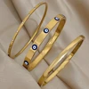 Bracelets plaqués or pour femmes et hommes, 3 pièces, mauvais œil, simples, fins, manchette en acier inoxydable, bijoux cadeaux de fête quotidiens