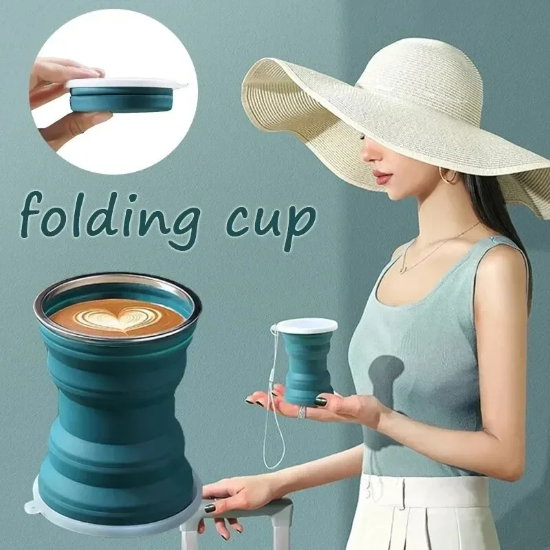 320ml Folding Silicone Portable Tea Cup Foldable Cups Travel Outdoor Collapsible Coffee Handcup Sport Ecofriendly Mugs with Lid
